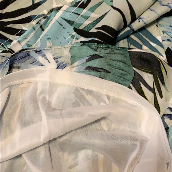 ❌DONATED❌Sage Green Ocean Blue Leaf Print Lined V-neck Dress - Picture 7 of 9